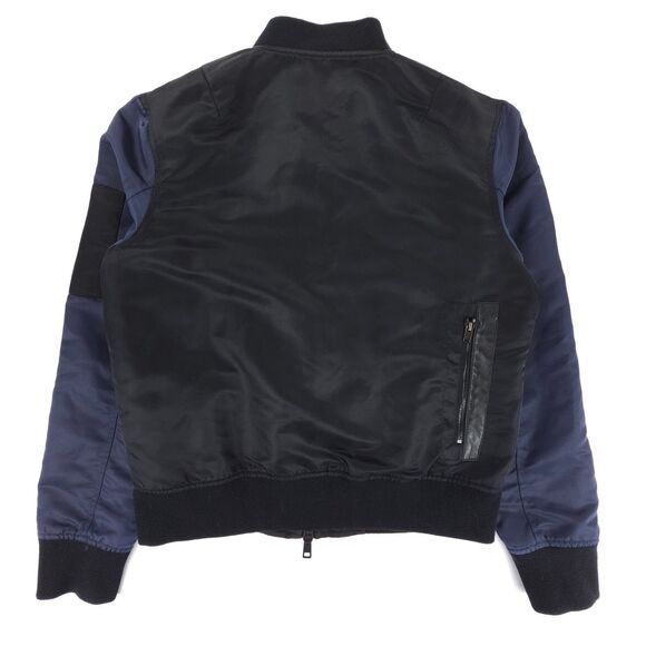 OVADIA & SONS Leather Trim Satin Bomber Jacket Black Minimal Athleisure Aviator - Picture 6 of 14